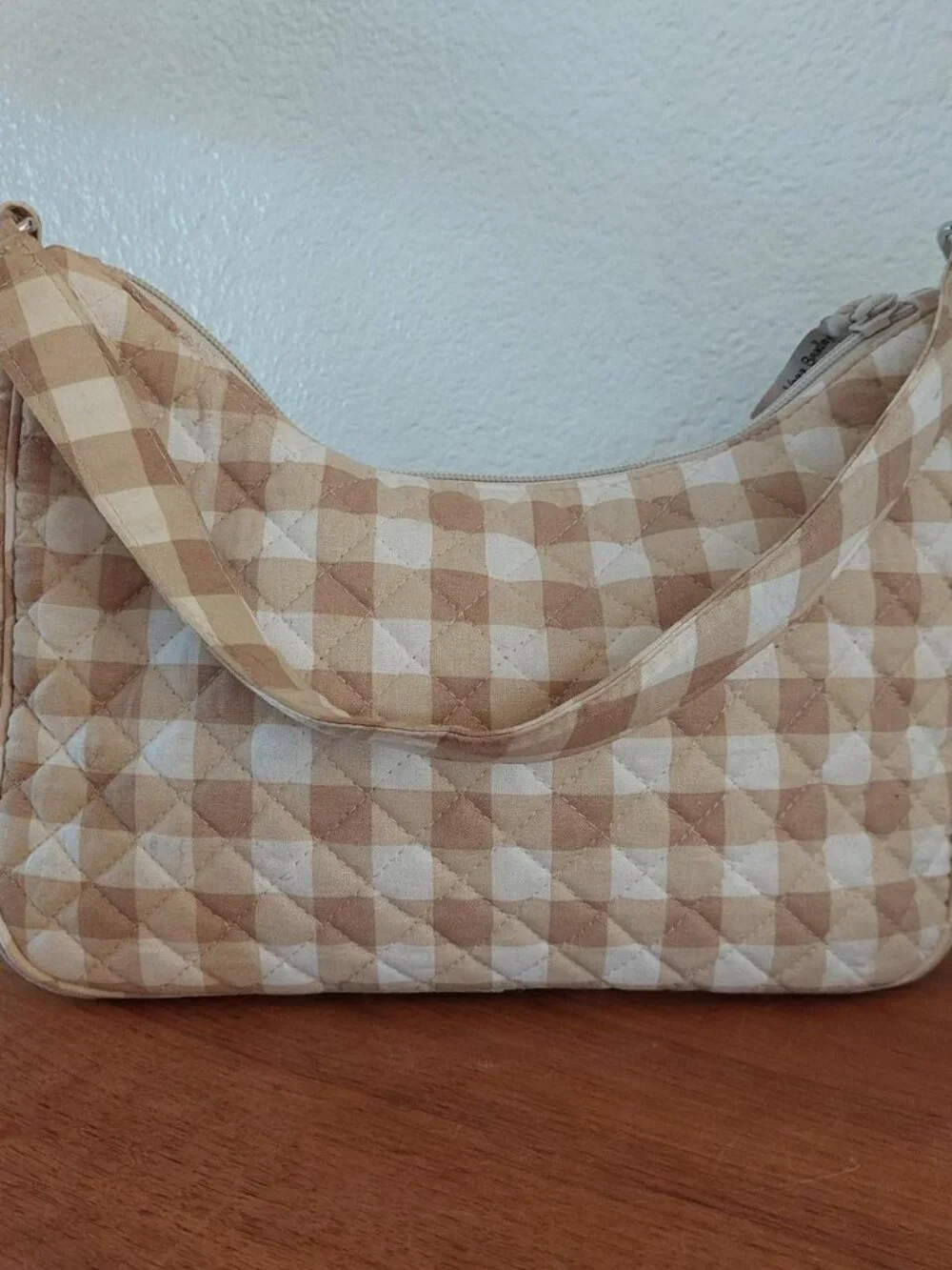Vera Bradley Frannie Crescent Crossbody peach blossom picnic  is made from quilt